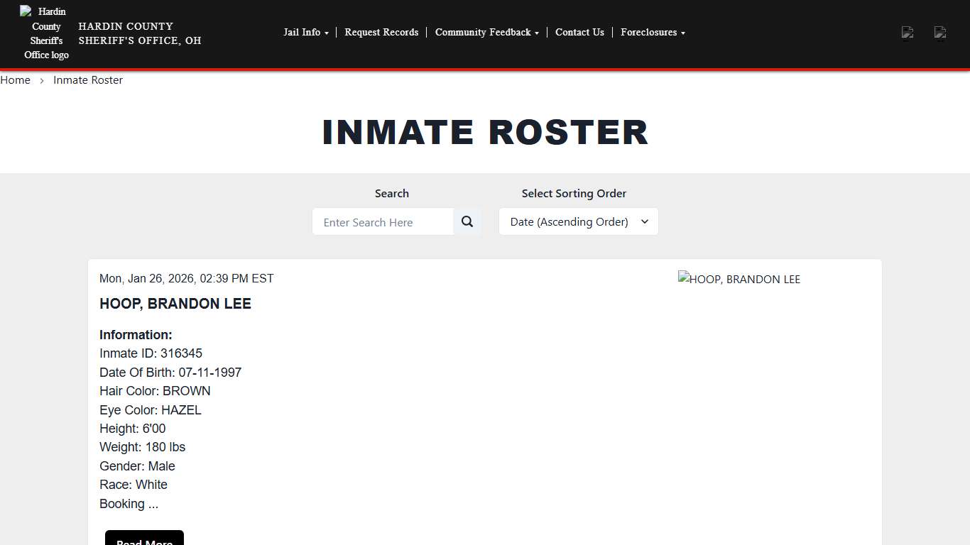 Inmate Roster Hardin County Sheriff's Office (OH)